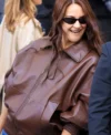 Shailene Woodley Paris Fashion Week 2026 Brown Leather Jacket On Sale