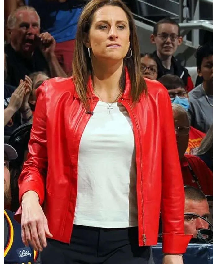 Stephanie White Coach Red Leather Jacket