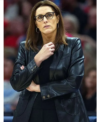 Stephanie White Indiana Fever Black Leather Blazer For Women Front
