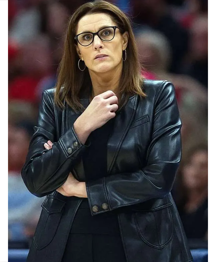 Stephanie White Indiana Fever Black Leather Blazer For Women Front