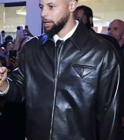 Stephen Curry Goat Movie Premiere 2026 Black Leather Jacket