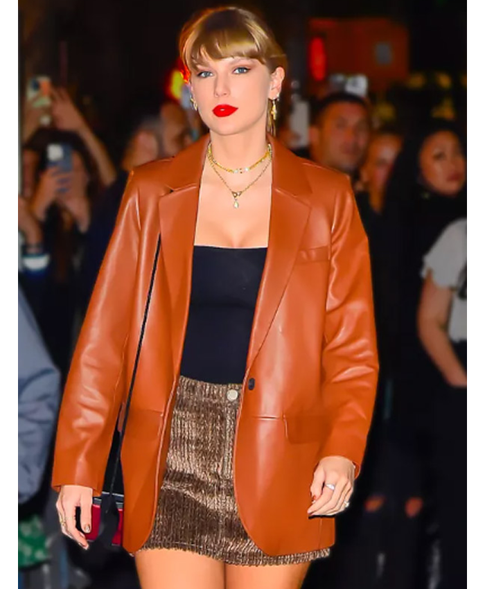 Taylor Swift Brown Leather Blazer