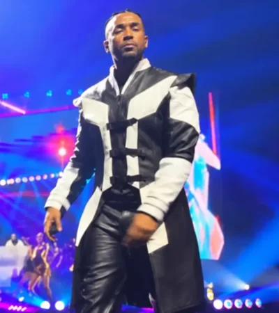 The Last King World Tour Concert Don Omar White and Black Leather Coat On Sale