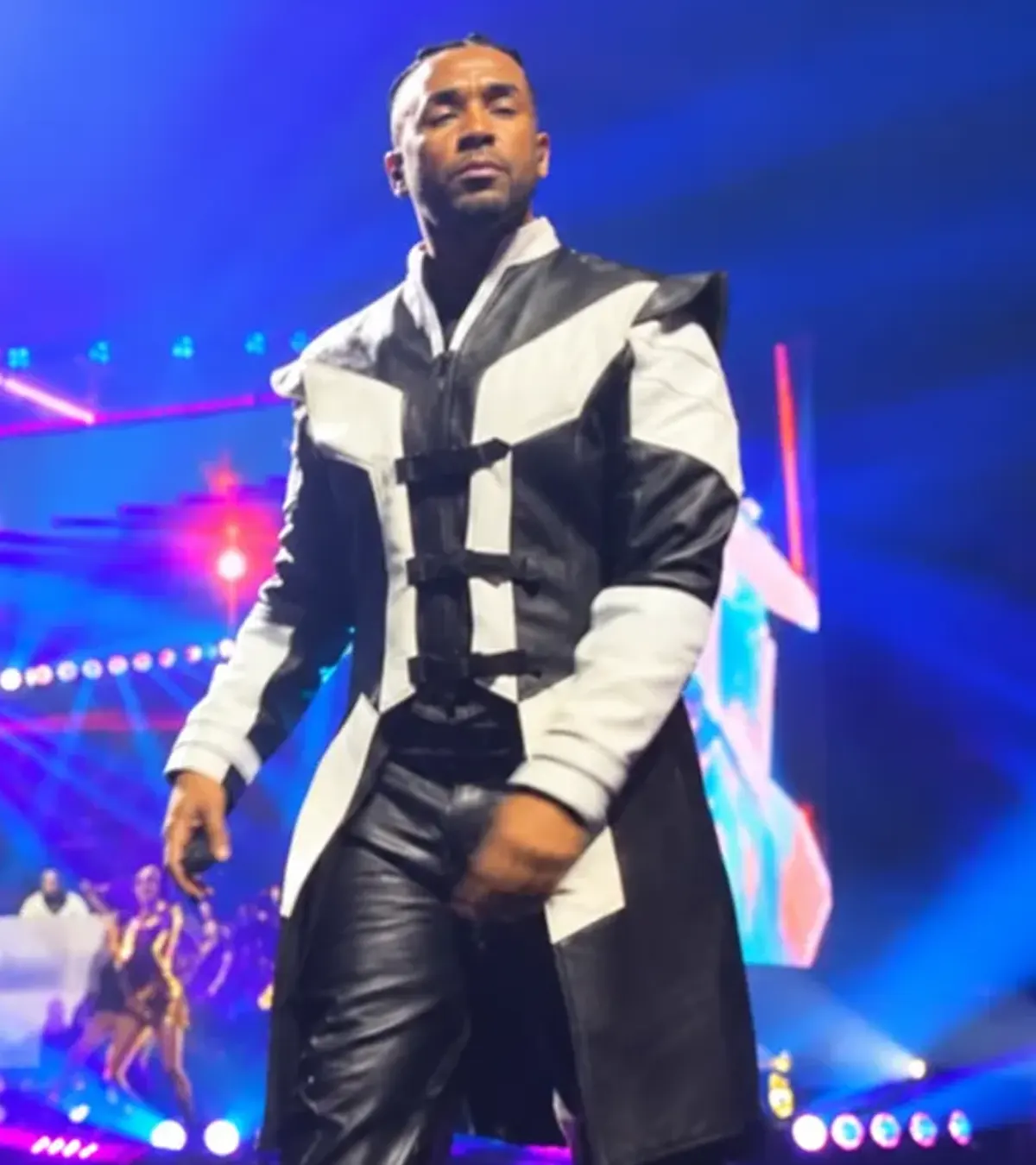 The Last King World Tour Concert Don Omar White and Black Leather Coat On Sale