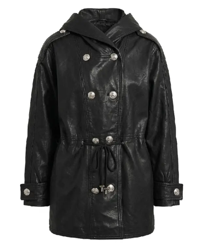 Tv Series Real Housewives of SLC S07 Whitney Rose Black Leather Hooded Jacket Front