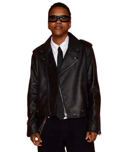 WNBA Draft Orange Carpet 2026 Courtney Williams Black Leather Jacket Front