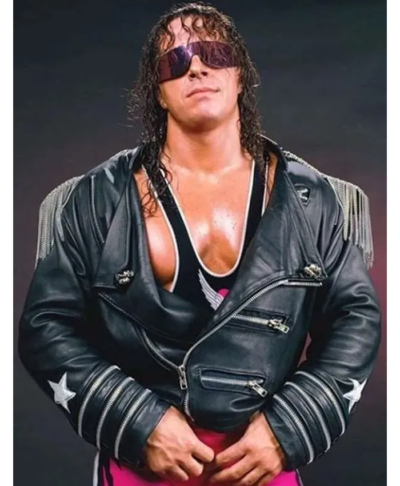 WWE Bret Hart Black Leather Jacket