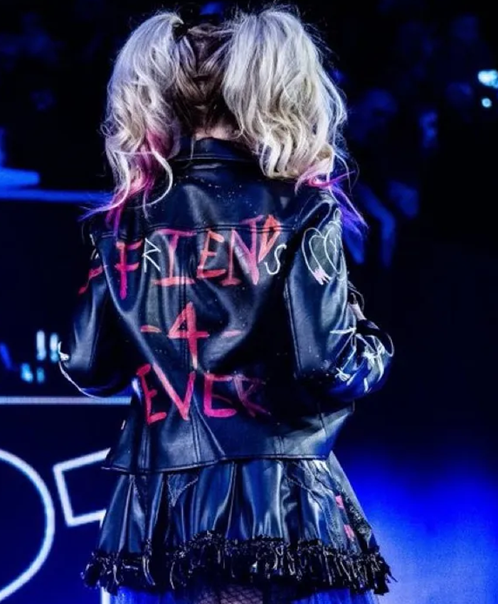 WWE SmackDown American Wrestler Alexa Bliss Black Leather Studded Biker Jacket Back