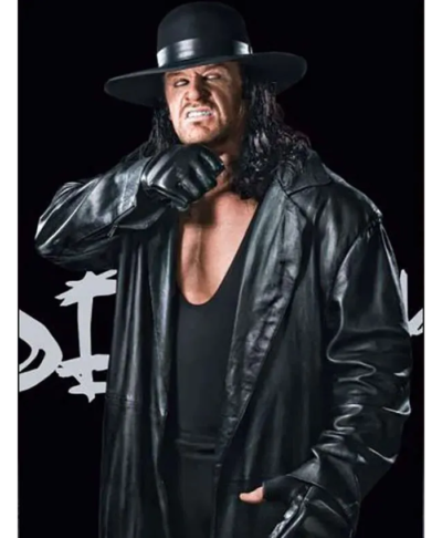 WWE The Undertaker APW Black Leather Long Coat Closeup