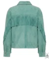 Womens Aquifer Green Cropped Suede Leather Jacket with Western Fringe back view