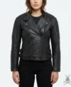 Womens Black Double Breasted Quilted Moto Leather Jacket
