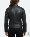 Womens Black Double Breasted Quilted Moto Leather Jacket back