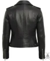 Womens Black Leather Biker Jacket back view