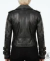 Womens Black Silver Spiked Studded Real Leather Biker Jacket back