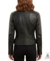 Womens Black Spike Studded Leather Biker Jacket back