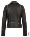 Womens Black Studded Smooth Leather Biker Jacket back view