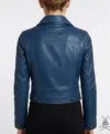 Womens Blue Cropped Leather Jacket back