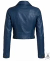 Womens Blue Cropped Leather Jacket back view