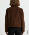 Womens Brown Cropped Boxy Suede Leather Jacket back