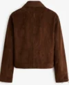 Womens Brown Cropped Boxy Suede Leather Jacket back view