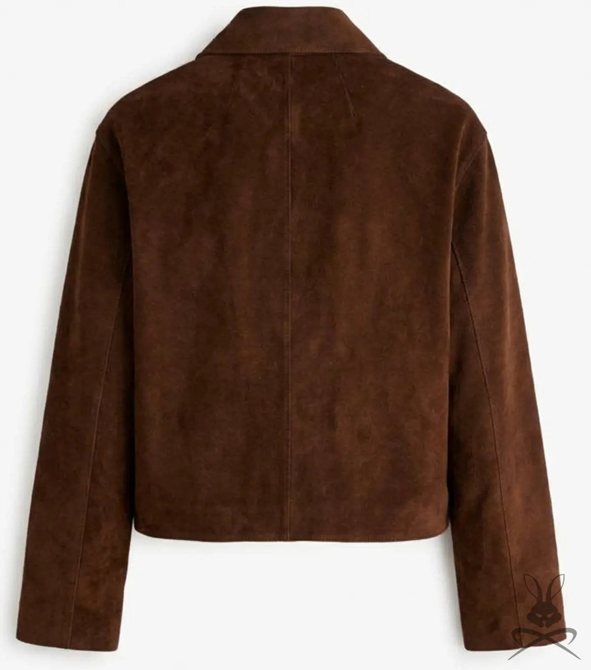 Womens Brown Cropped Boxy Suede Leather Jacket back view