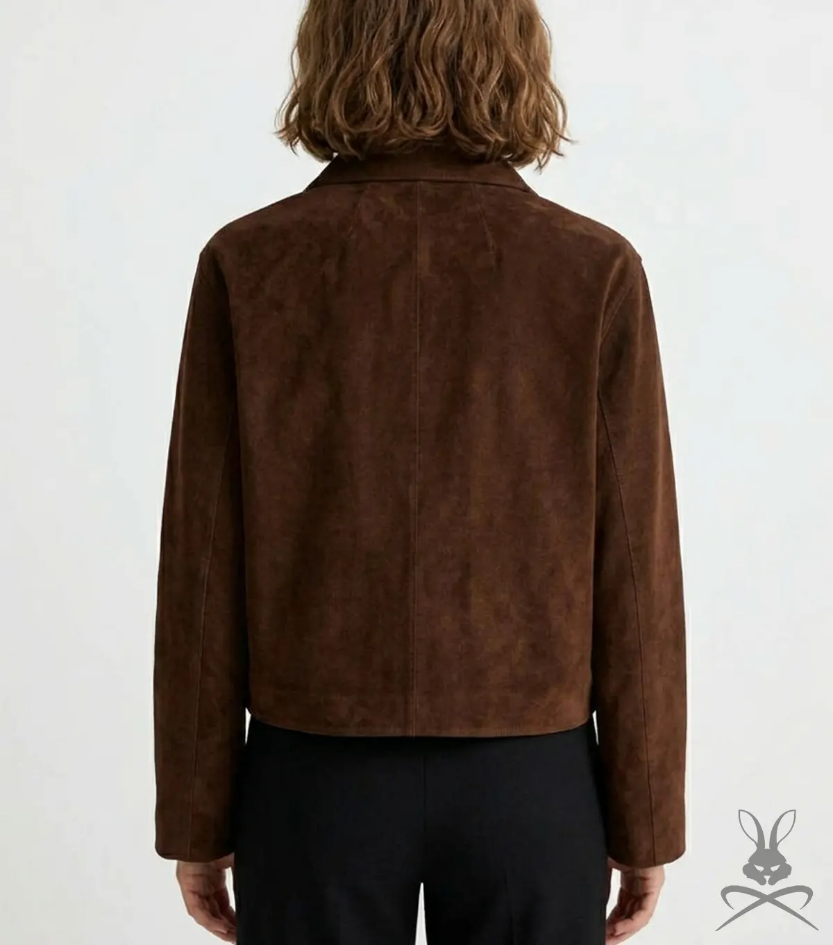 Womens Brown Cropped Boxy Suede Leather Jacket back