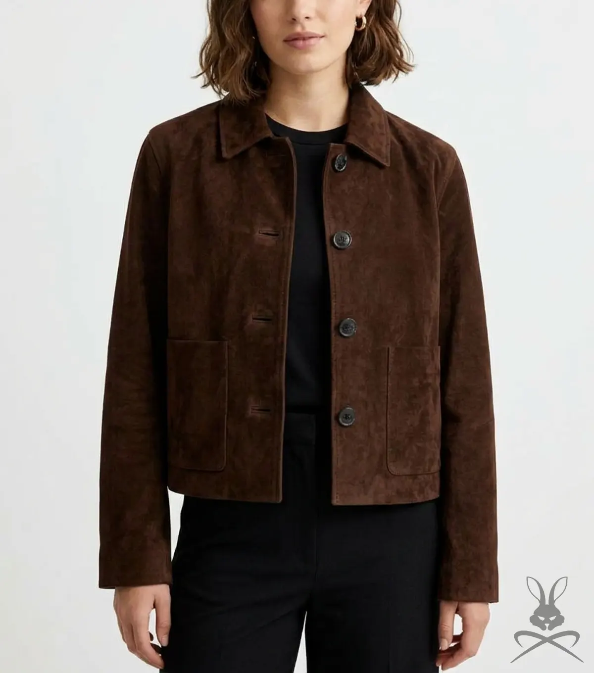 Womens Brown Cropped Boxy Suede Leather Jacket