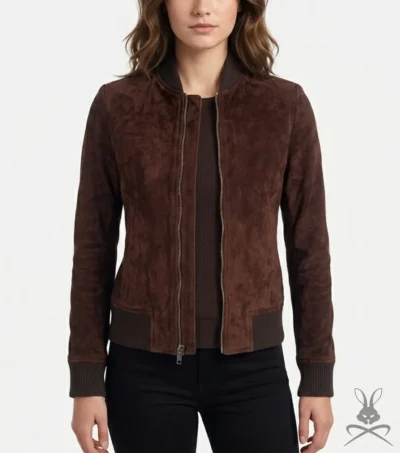 Womens Brown Leather Suede Bomber Jacket