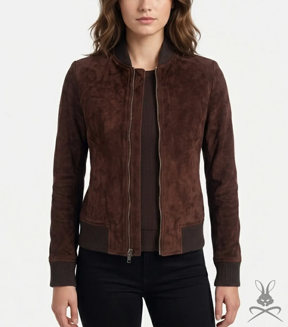 Womens Brown Leather Suede Bomber Jacket