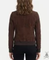 Womens Brown Leather Suede Bomber Jacket back