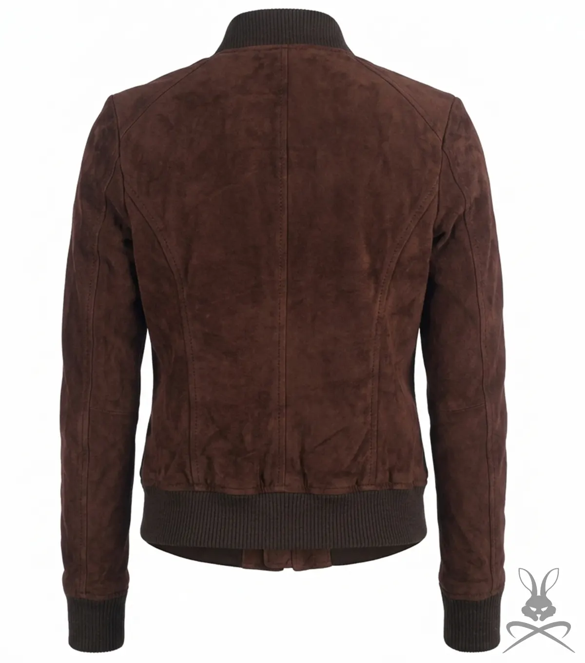 Womens Brown Leather Suede Bomber Jacket back view