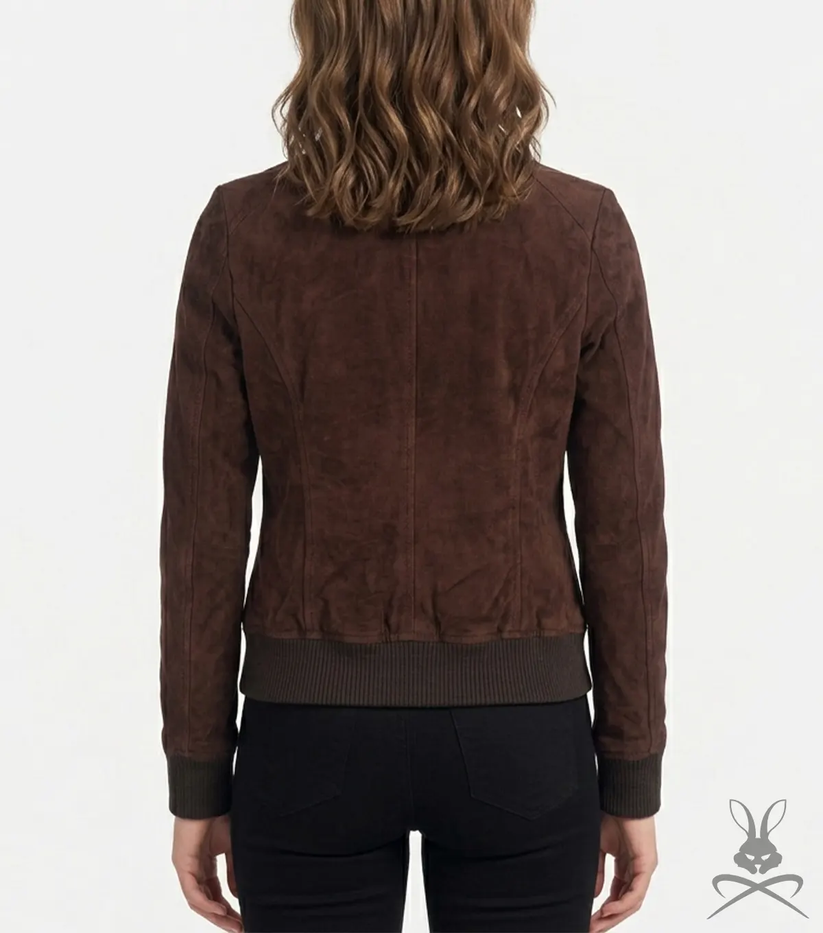 Womens Brown Leather Suede Bomber Jacket back