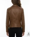 Womens Brown Studded Leather Biker Jacket back