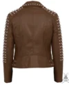 Womens Brown Studded Leather Biker Jacket back view