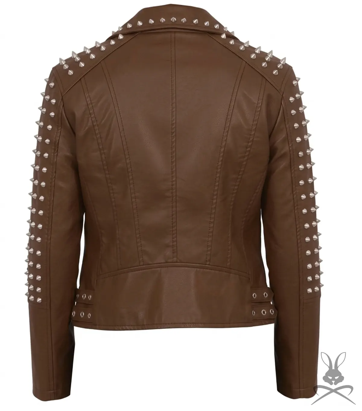 Womens Brown Studded Leather Biker Jacket back view