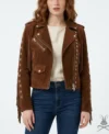 Womens Brown Suede Fringe Biker Jacket