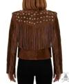 Womens Brown Suede Fringe Biker Jacket back