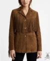 Womens Cognac Suede Leather Western Blazer