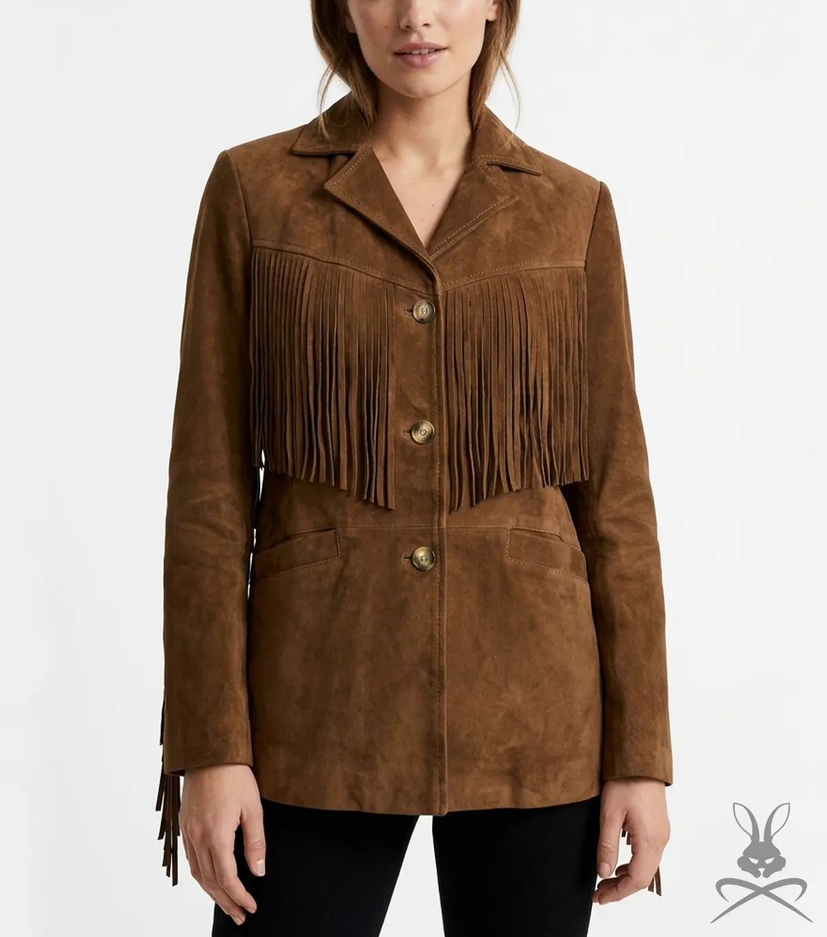 Womens Cognac Suede Leather Western Blazer