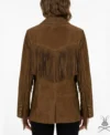 Womens Cognac Suede Leather Western Blazer back