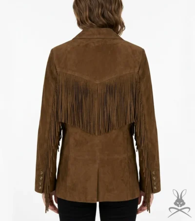 Womens Cognac Suede Leather Western Blazer back