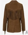 Womens Cognac Suede Leather Western Blazer back view