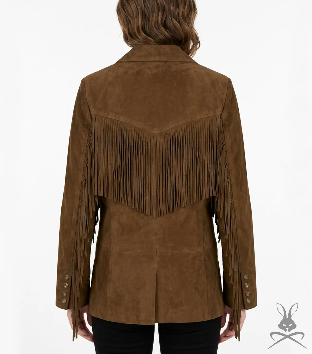Womens Cognac Suede Leather Western Blazer back