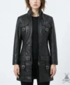 Womens Cowhide Leather Long Coat