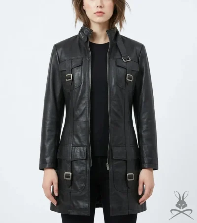 Womens Cowhide Leather Long Coat