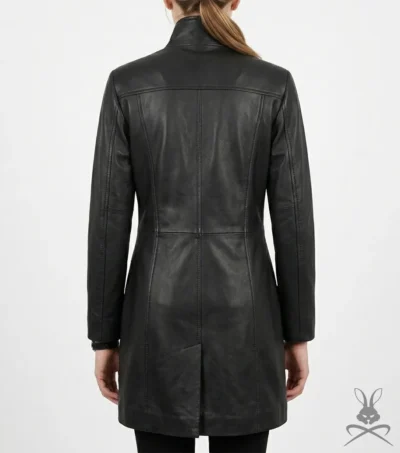 Womens Cowhide Leather Long Coat back