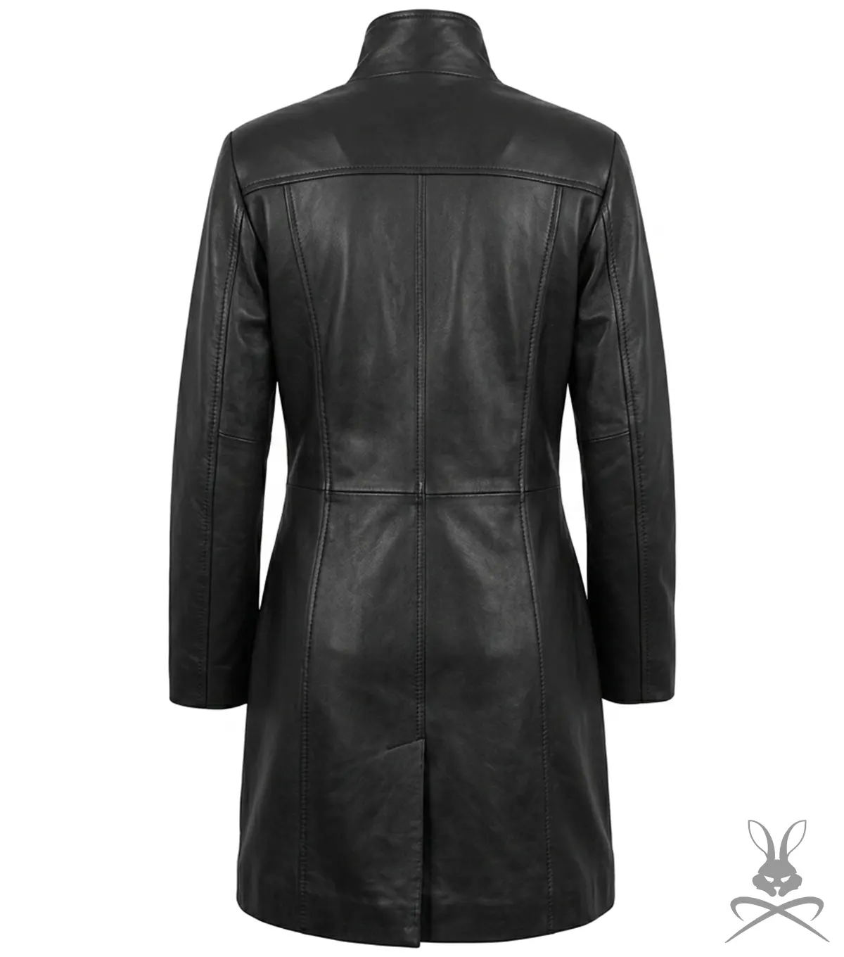 Womens Cowhide Leather Long Coat back view