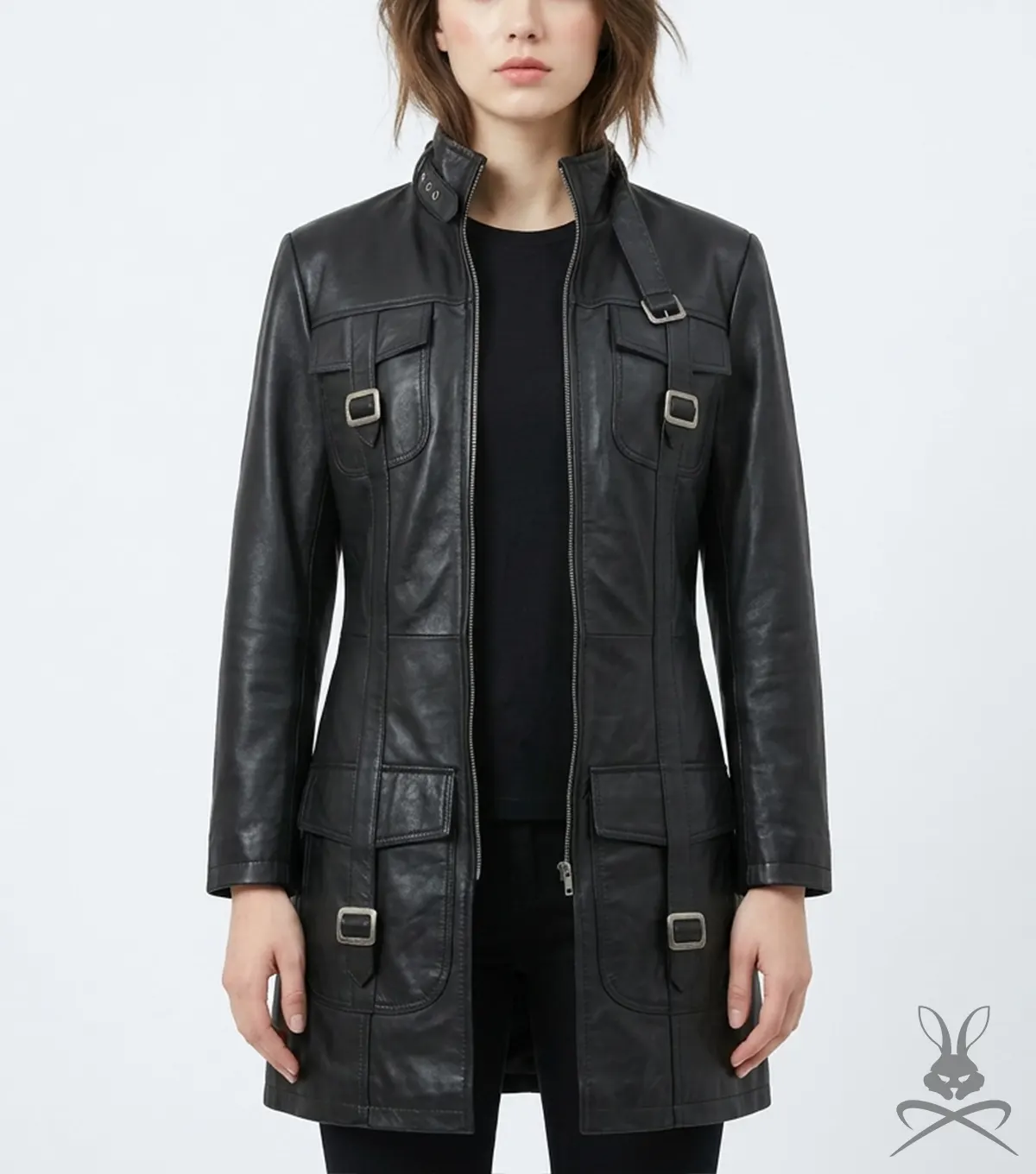 Womens Cowhide Leather Long Coat