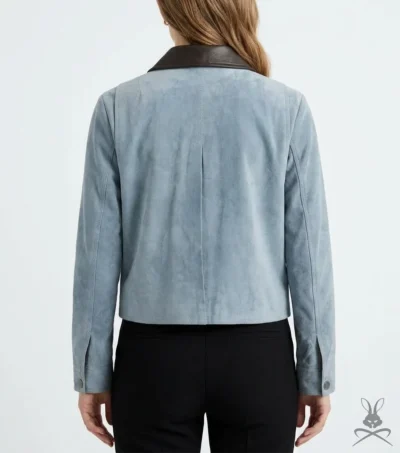 Womens Crop Suede Leather Jacket back