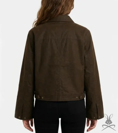 Womens Cropped Suede Leather Jacket back